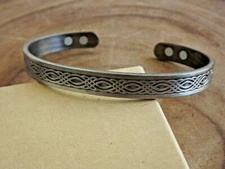 Silver Plated Copper Magnetic Bracelet Arthritis Therapy Cuff Tribal