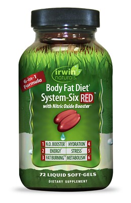 Irwin Naturals Body Fat Diet System-Six RED with Nitric Booster Metabolism 72 ct
