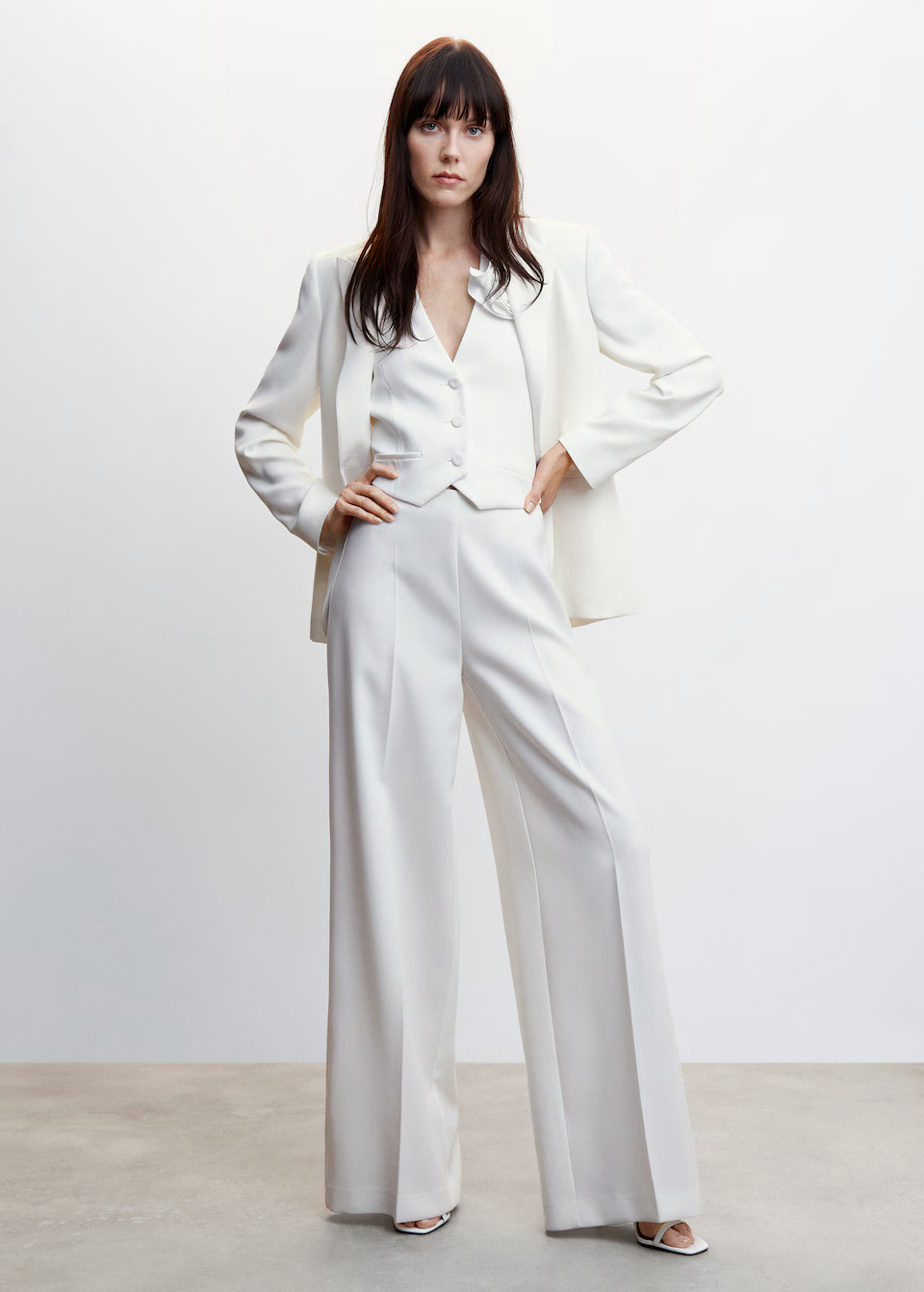 MANGO  Women's Straight-Fit Suit Jacket size S in Ecru image 7