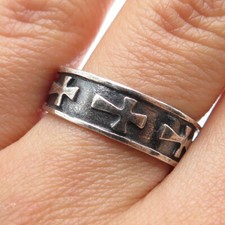 925 Sterling Silver Vintage Cross All Around Oxidized Band Ring Size 9.25