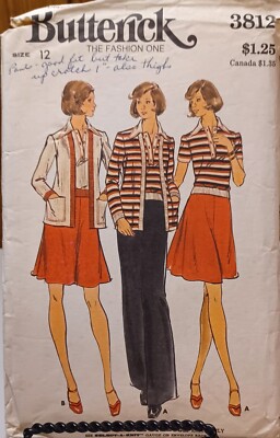 3812 Butterick SEWING Pattern CUT Misses 12 cardigan jacket top skirt pants