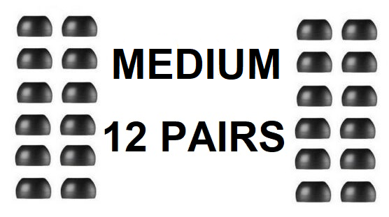 12 Pairs Medium Premium Silicone Replacement Earbud Ear Tips Covers - Black