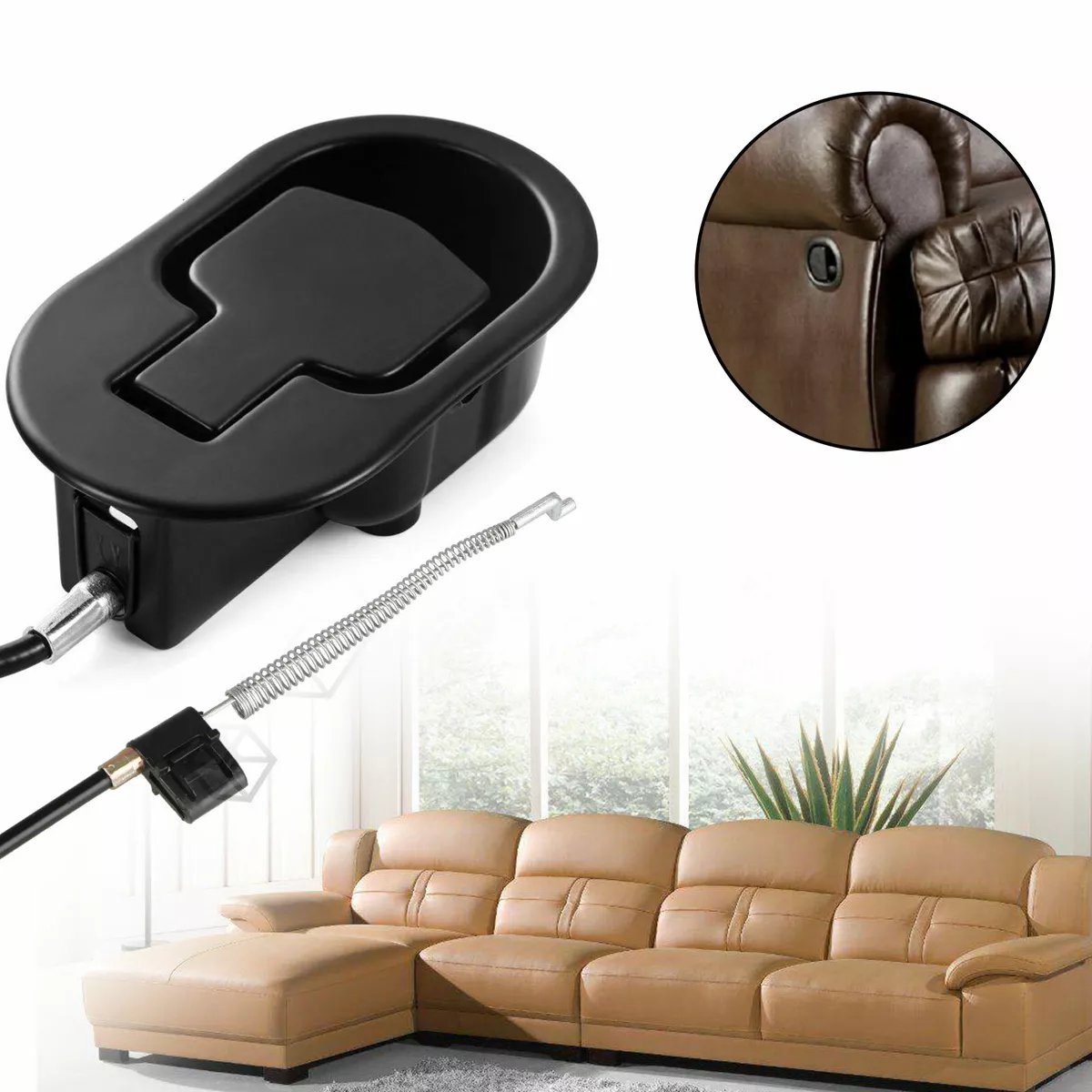 Couch recliner handle outlet