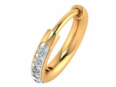 0.05Cts Natural Diamonds Woman Pierced 10mm Hoop Nose Ring in 14k Yellow Gold