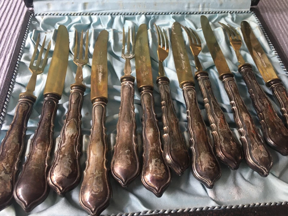 12-teiliges Besteck, Stahlbronze, antik, OVP; Freytag-Rütger Juweliere - Bild 3 von 4