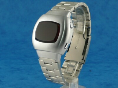 SILVER 70s Vintage Style LED DIGITAL Rare Retro Mens Watch 12 24