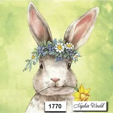 (1770) TWO Paper LUNCHEON Decoupage Art Craft Napkins - EASTER BUNNY RABBIT