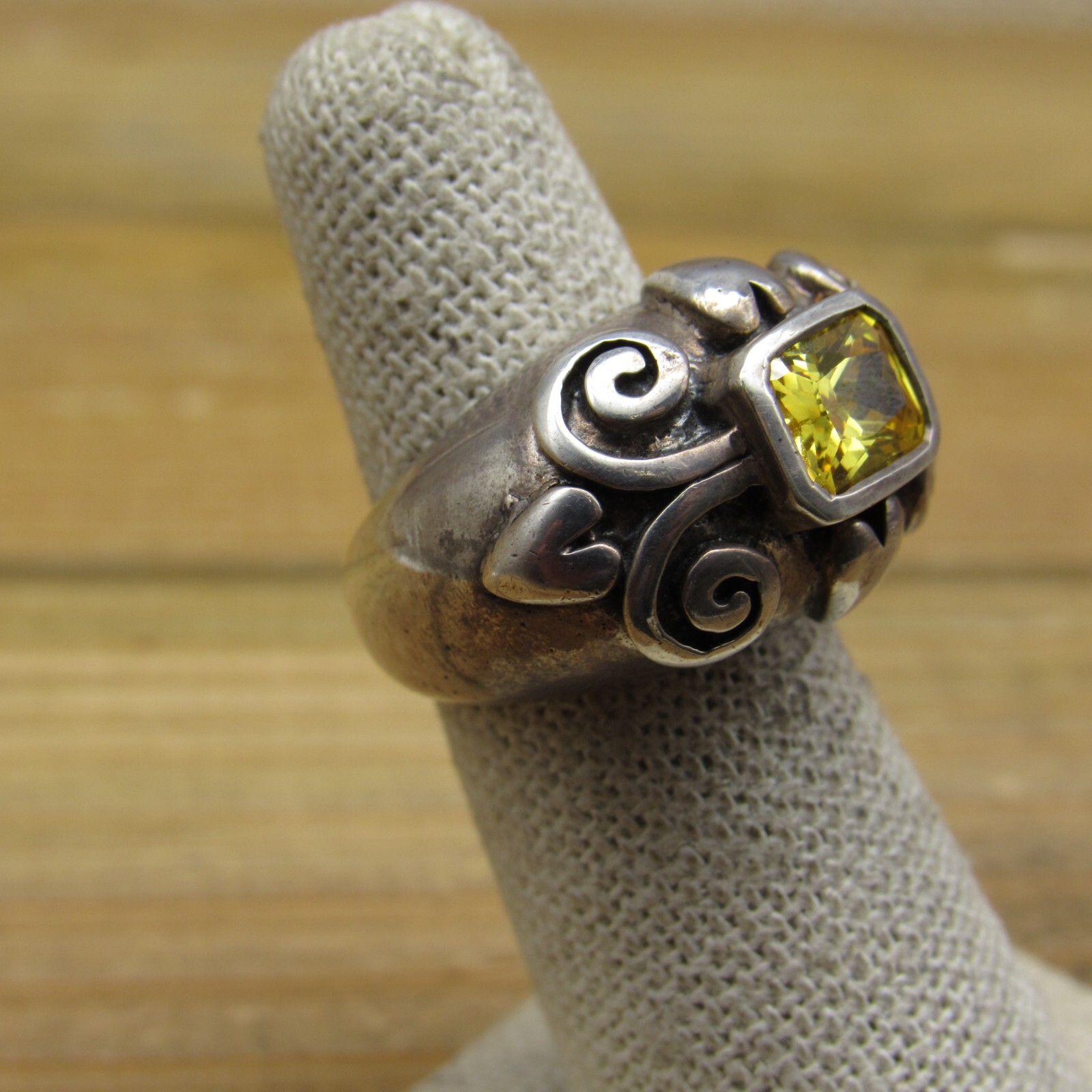 Vintage Sterling Silver Ring Rectangle Synthetic … - image 3