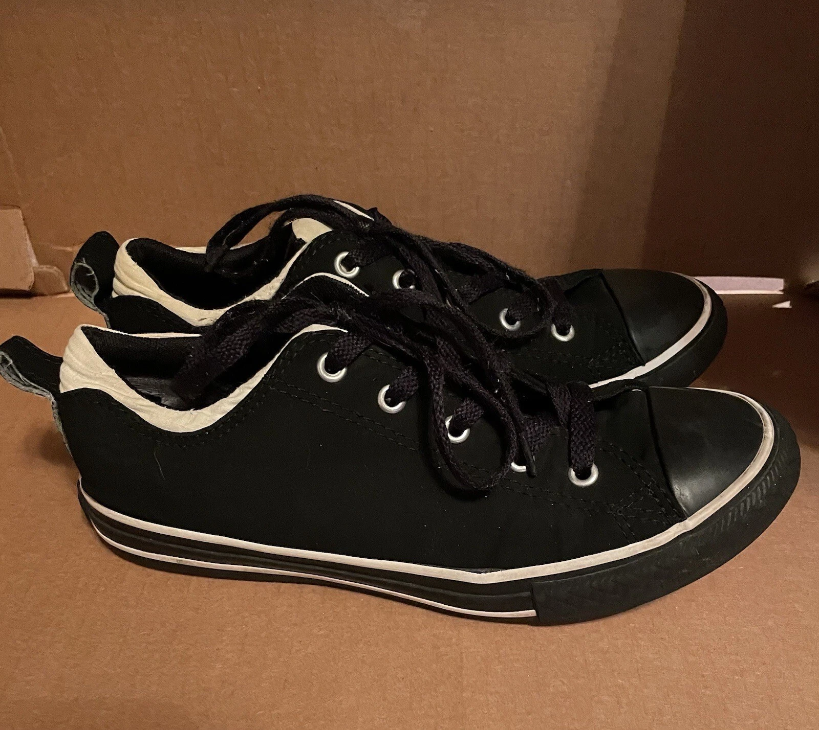 Scarpe Converse All Star sneakers basse stringate nere bianche 637662c junior taglia 4