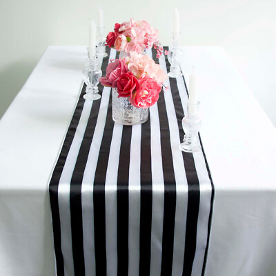 Satin schwarz/weiß gestreift Tischläufer Hochzeit Event Location klassische Deko
