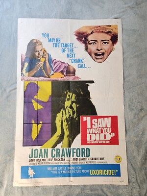 I Saw What You Did - Original Movie Poster - 1965- Joan Crawford - 27x41  Folded