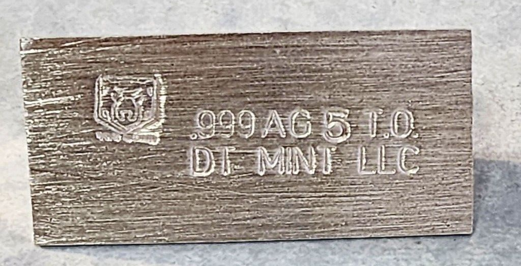 5 oz Trapezoid Sand Pour .999 Silver Bar ~ DT Mint Tribal Logo
