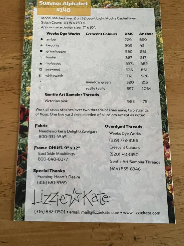 Lizzie*Kate “Summer Alphabet 148” complete Cross-Stitch pattern Free Shipping - Image 2 of 2
