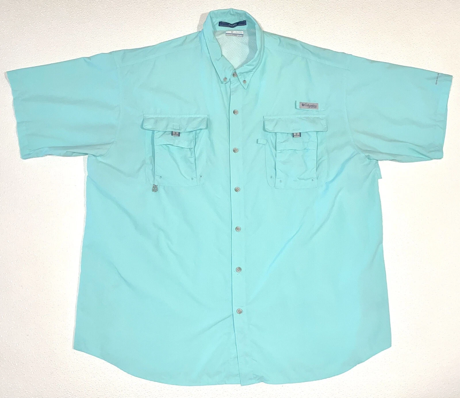 Columbia Bahama Men’s 3XT SS Light Aqua Green Button Vented Fishing Shirt MINT