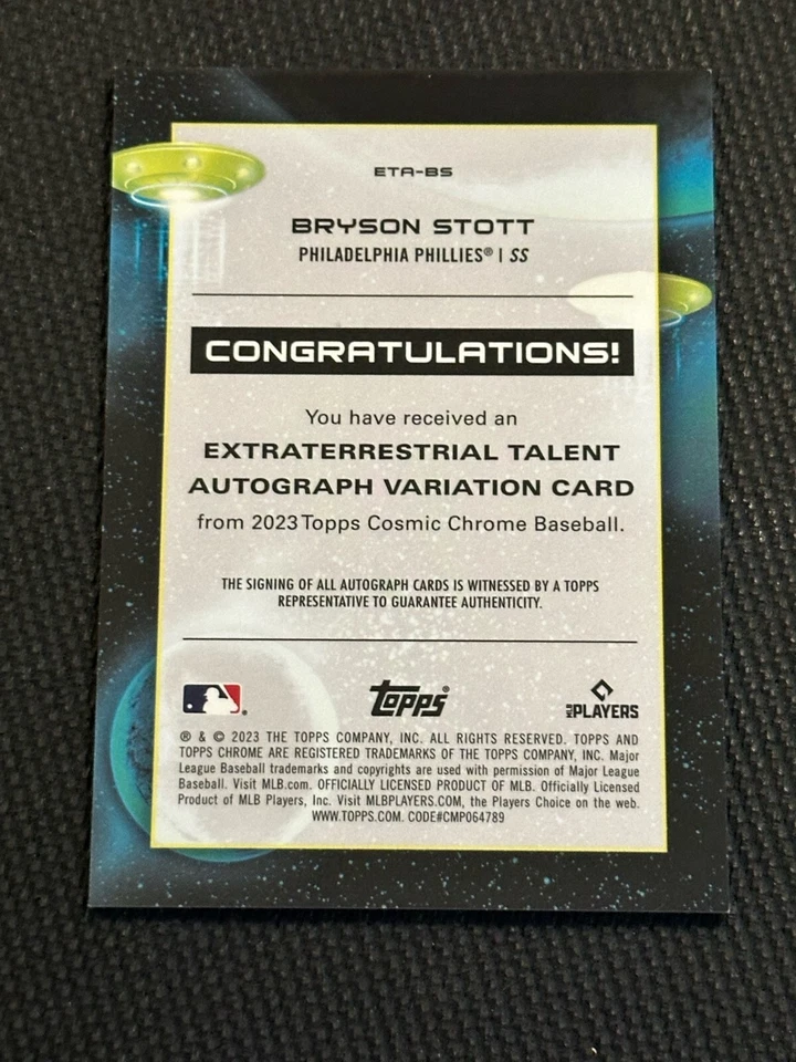 🔥BRYSON STOTT 2023 Topps Cosmic Chrome ET Black Eclipse AUTO 10/10 Philly 🔥 - Image 3 of 3