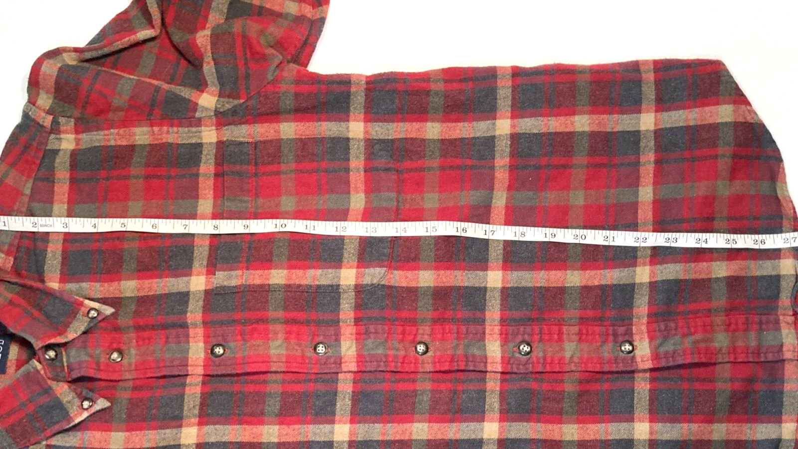 IZOD Red/Gray Plaid Flannel Long Sleeve Button-up Shirt - 100% Cotton - Size S