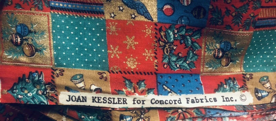VTG Christmas Cheater Quilt Red Green Gold Patchwork Joan Kessler 4 Concord BTFQ - Image 3 of 4