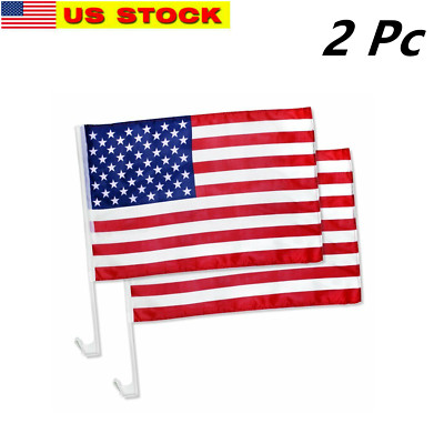 2 Pack 12x17 USA American Stars and Stripes Car Flag FLAGS WINDOW 17'' X 12'' 