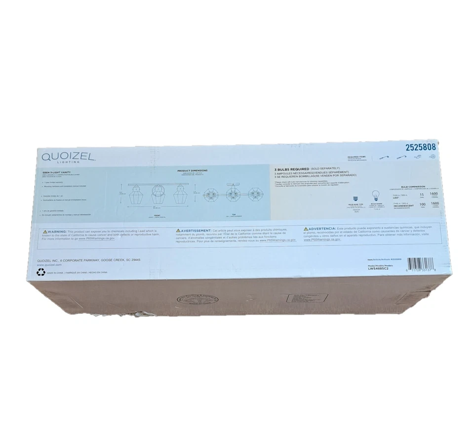 Tocador regulable Quoizel Lighting 24" Eben 3 luces acabado cromado con vidrio transparente Foto 2 de 2