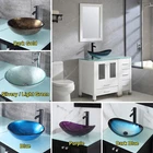 36 in Free-standing Single Bathroom Vanity w/ Sink Wood Base w/ Glass Vanity Top