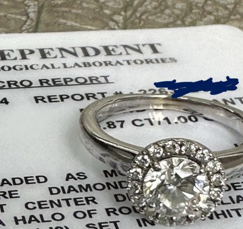Engagement Diamond Halo Ring , 0.87/1.00 CT Color H-I Clarity I1-I2 (size 5 ) - Picture 6 of 9