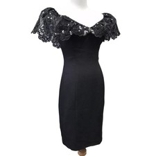Vintage Dress Womens 3 4 Black Sequins Rhinestones Lined