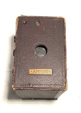 Vintage ANSCO Box Camera No. 2 Maroon color from 1928 with a hand-written memo