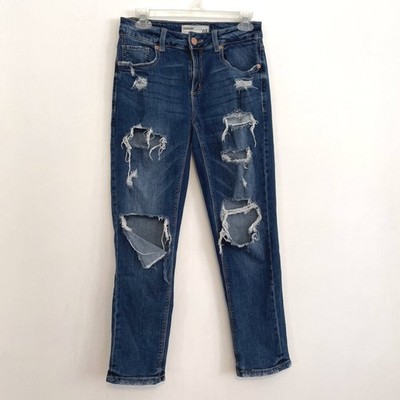 GARAGE CLOTHING Girlfriend Jeans Dark Wash Distressed Ripped Rips Crop JUNIORS 1