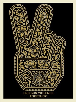 Shepard Fairey Peace Fingers End Gun Gewalt Siebdruck Obey Giant Sold Out
