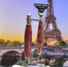 Handmade Exotic Boxelder Burl Wood Shaving Set Razor SEE VIDEO 368a