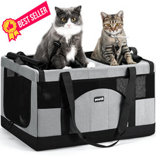 Pecute Dual Compartment Pet Carrier for 23.6"L x 17.7"W x 13.8"H, Grey