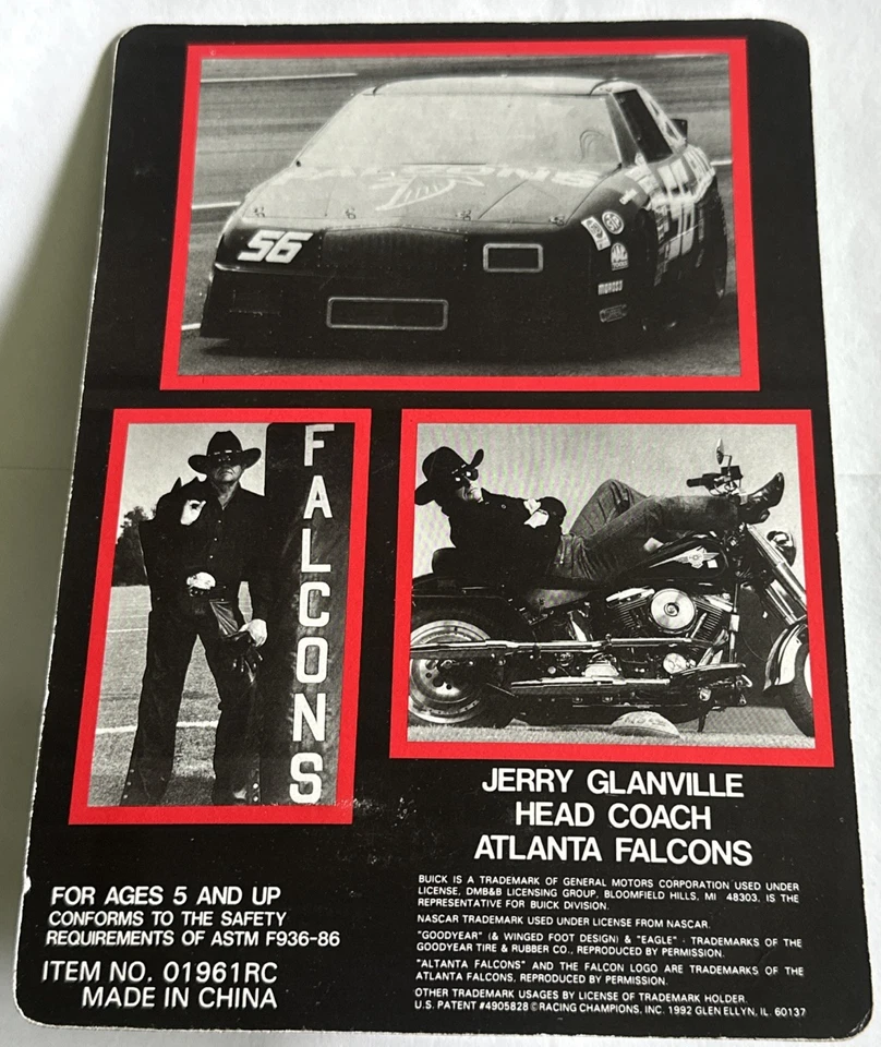 Racing Champions #56 Jerry Glanville Atlanta Falcons 1992 NASCAR Buick firmado Foto 2 de 4