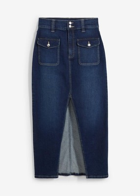 Neu Midirock aus Denim Gr. 50 Blau Denim Damen Midi Jeans-Skirt Freizeitrock