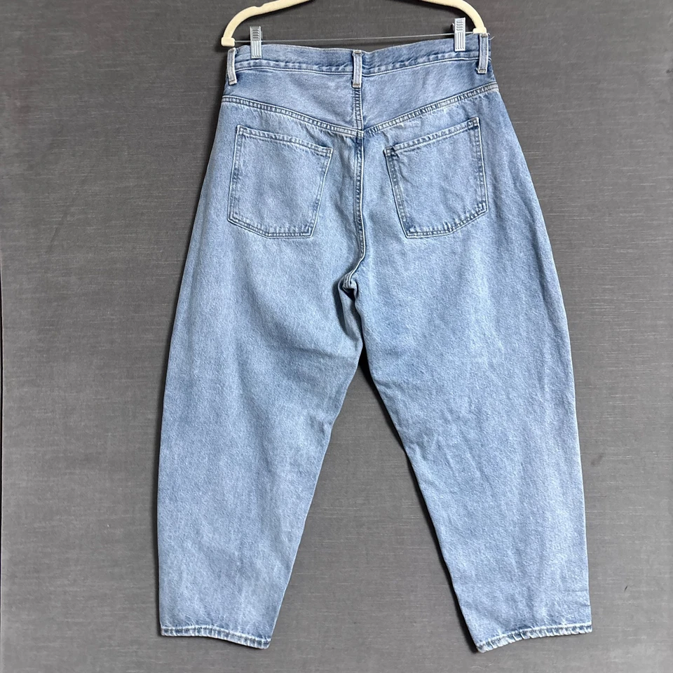 Pantalones de mezclilla antiguos azul marino 16 algodón azul claro tiro extra alto globo barril recortados holgados Foto 2 de 4