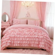 Pink Waterfall Ruffle Comforter Set Size Multi-Layers Ruffled Queen Blush