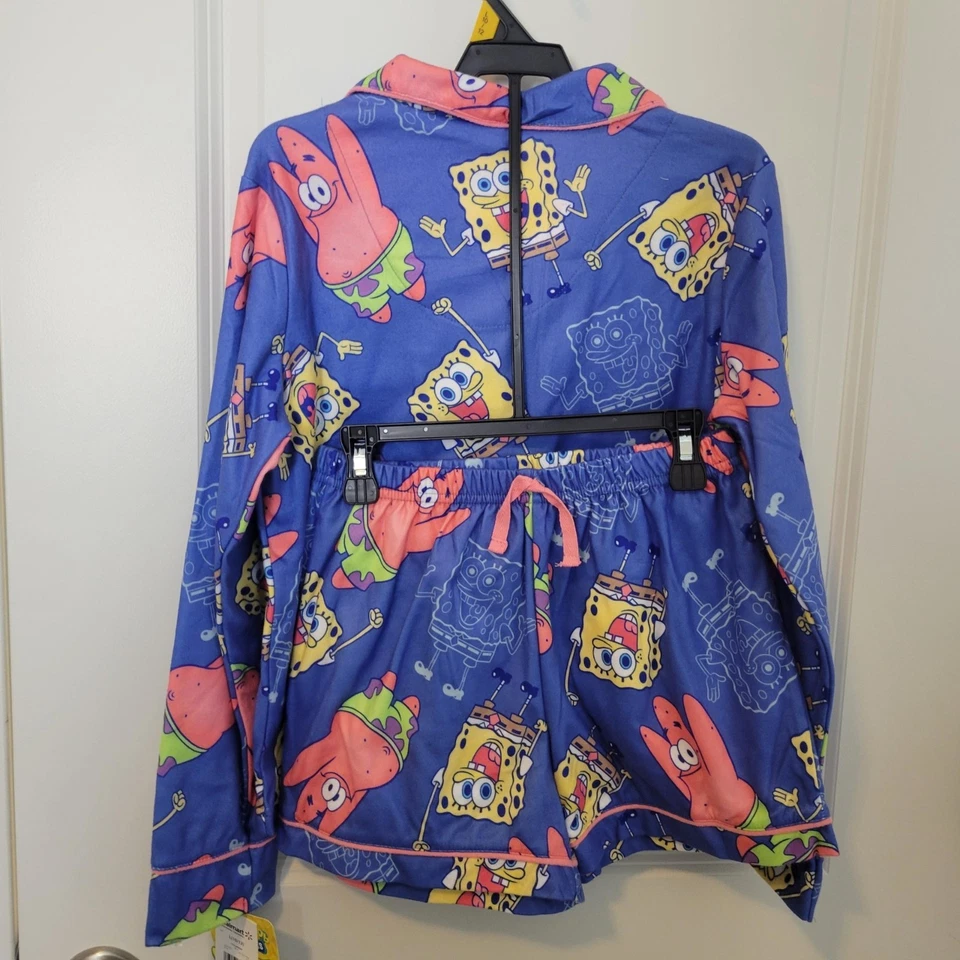 NOVO com etiquetas Bob Esponja 2 Pçs Conjunto de Pijama Manga Longa com Shorts Infantil L Macio Confortável - Imagem 2 de 4