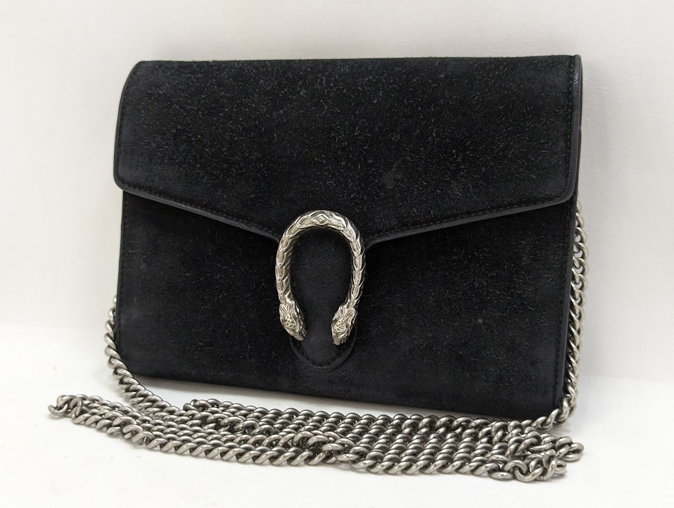 Gucci Dionysus Leather Chain Wallet Shoulder Bag 2WAY Black Silver