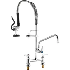 Commercial Faucet with Pre-Rinse Sprayer, 26" Height, 8" Center, 12" Swing Spout