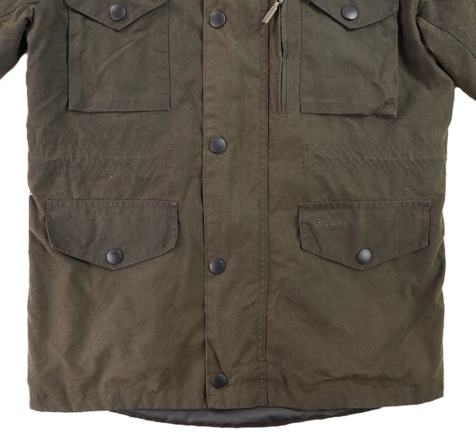 Abrigo Chaqueta BARBOUR US Hombre Pequeño 38 Verde Oliva Zapper ENCERADO Algodón Piel Aceitera Foto 2 de 4