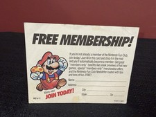 Hoja de oferta de membresía de Nintendo Fun Club 1987 Super Mario Bros. Nintendo Power