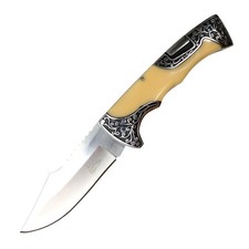 TheBoneEdge 9"" Yellow Jade Resin Handle Engraved Design Folding Knife 3CR13 Sta