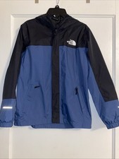 The North Face Boys DryVent Size L Waterproof Hooded Jacket Black Blue Rain Coat