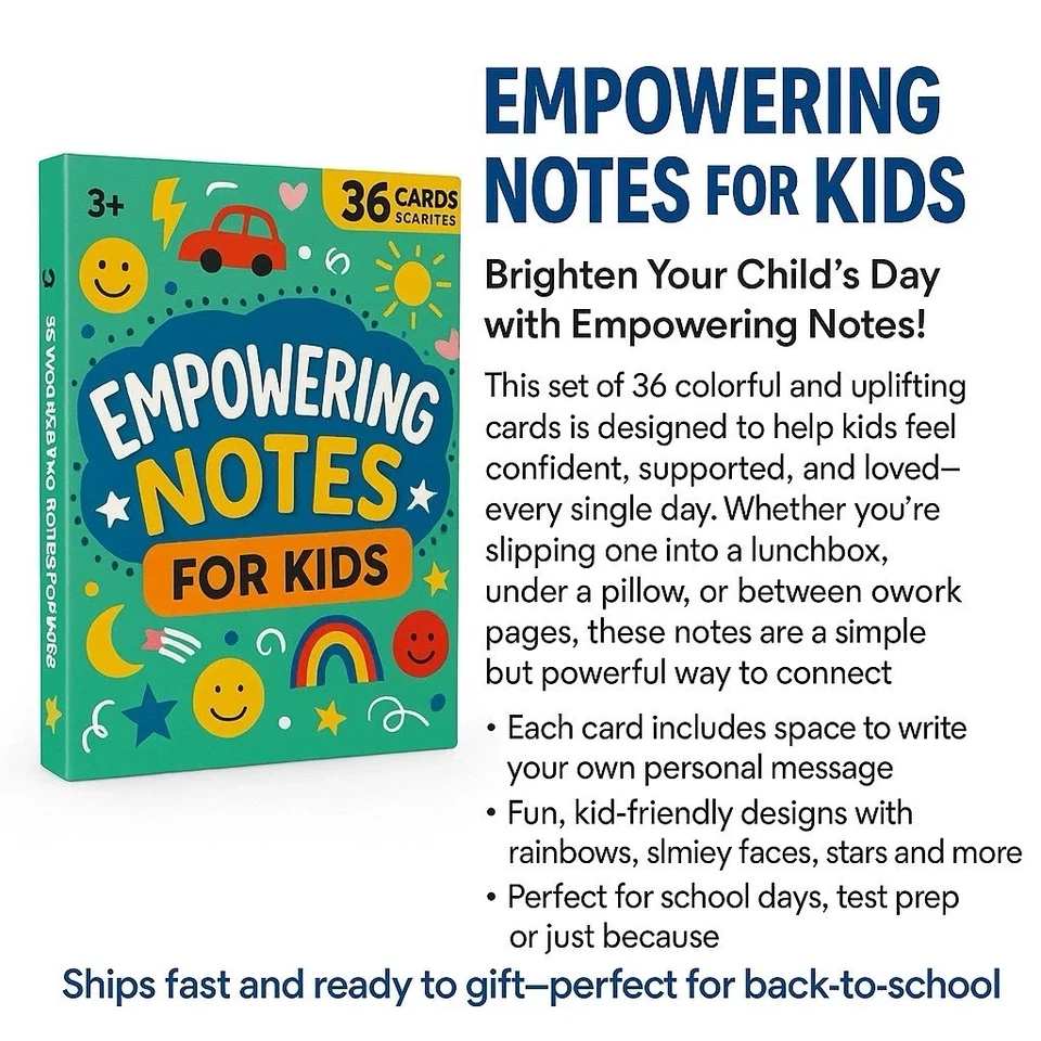 NUEVAS Notas Empoderadoras para Niños 36 Tarjetas de Fiambrera Positivas con Espacio de Escritura Foto 2 de 2