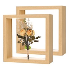 2-Pack Dried Flower Frame, 6 x 6 Inch Wooden Shadow Box Frame Wood Color