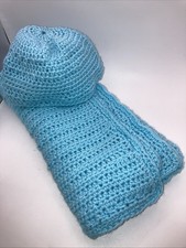 Handcrafted Knitted Blue Baby Blanket  Hat NEW Cap Beanie Gift Crocheted Gift