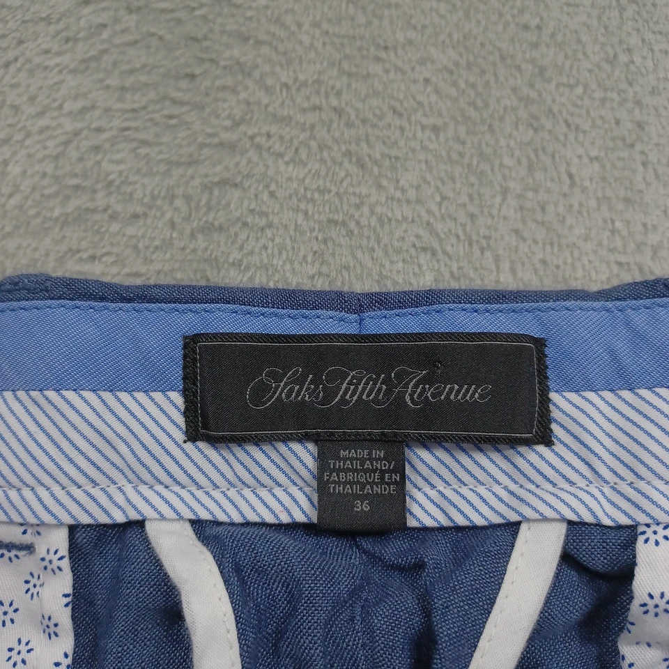 Pantalones Cortos Saks Fifth Avenue Para Hombres 36 Azul Lino Chino Bolsillos Preppy Informales Foto 2 de 4