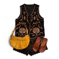 Vintage Vtg indie earthy boho whimsigoth velvet beaded vest