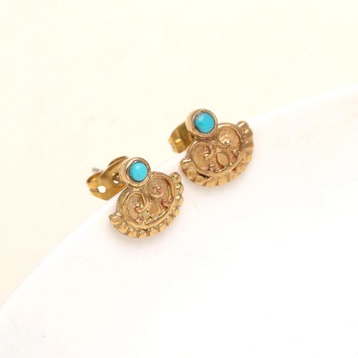 925 Sterling Silver Gold Plated Turquoise Stud Women Earring