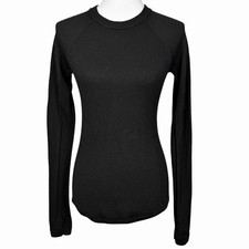 Lululemon Sweater Womens 4 Sit in Lotus Black Merino Wool Base Layer Pullover