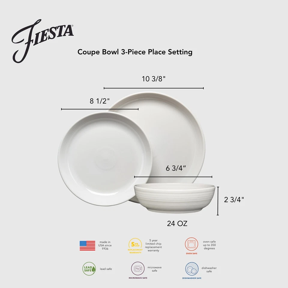 ® Bistro Coupe 3-Piece Dinnerware Set – Durable Ceramic, Lead-Free, Dishwashe... - Image 2 of 2